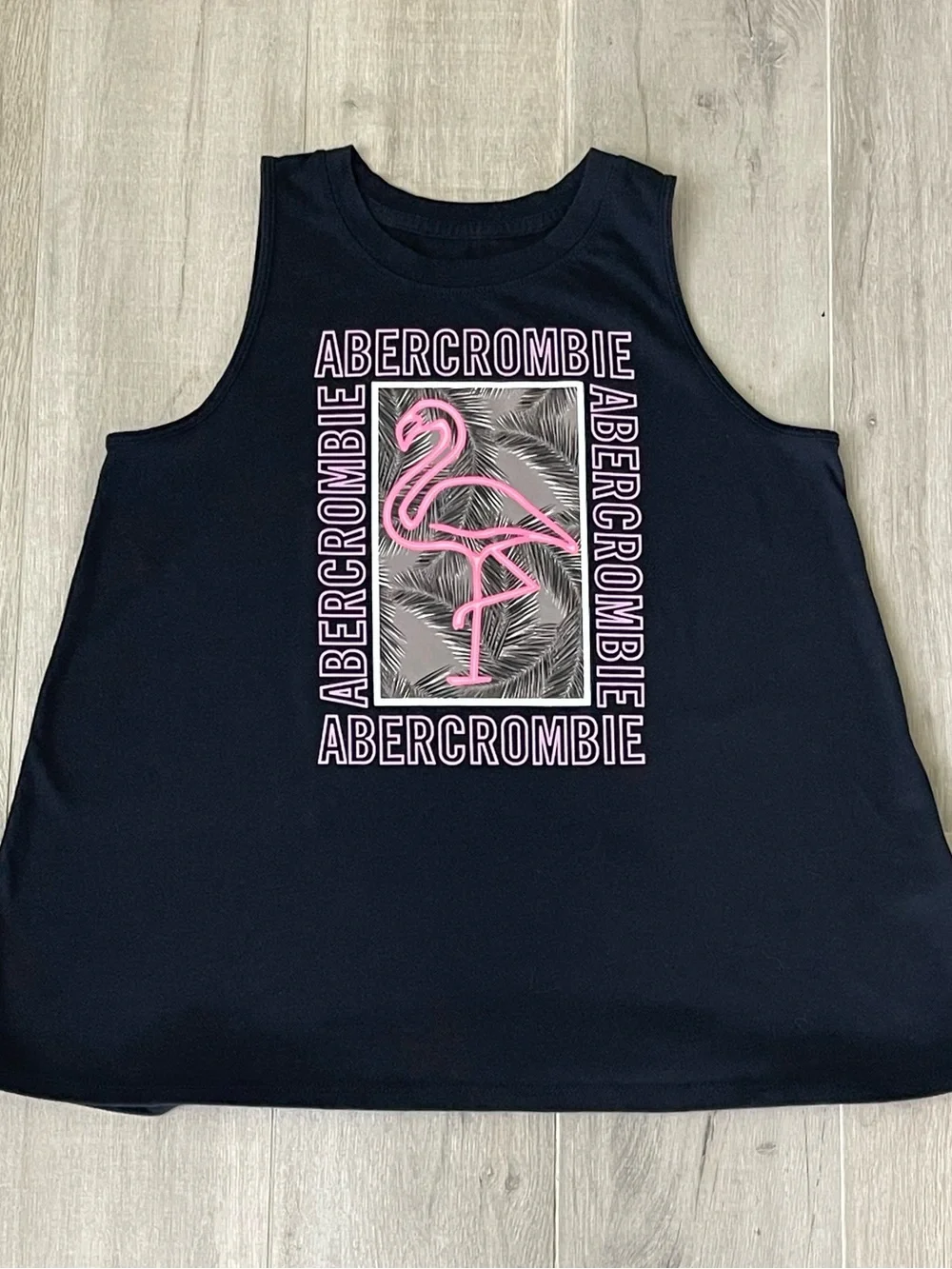 Abercrombie Kids Flamingo Graphic Tank Top Black Sleeveless Shirt Girls 11/12